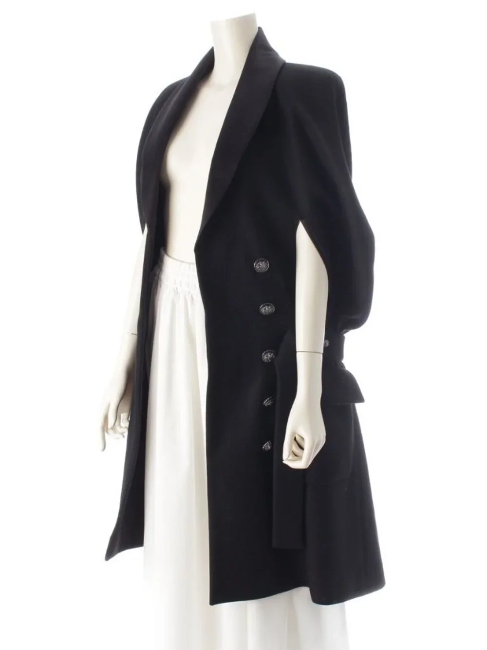 Chanel Cashmere Wool Lion Button Poncho Cape Long Coat Black 36 - Picture 2 of 10
